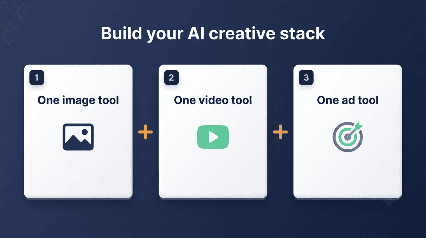 Build your AI creative stack: one image tool plus one video tool plus one ad tool