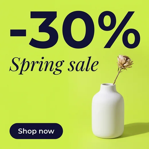 Spring sale banner with minus 30 percent and a Shop now button